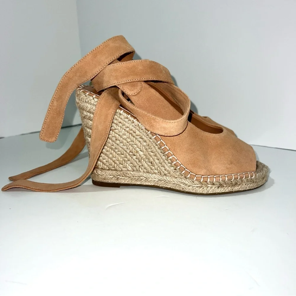 Joie Kael Suede Espadrille Open Toe Wedge Heels Tan EU‎ 39/US 8-8.5